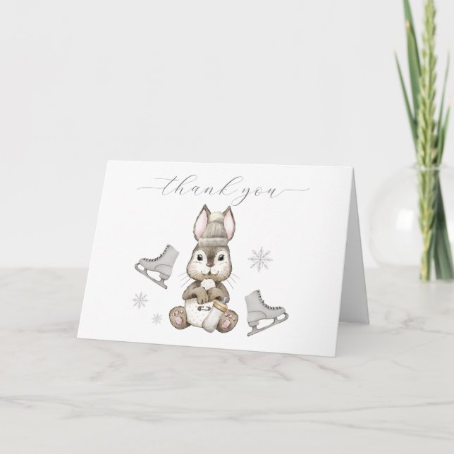 Vinter Skog Kanin Is Skate Baby Shower  Tack Kort (Framsida)