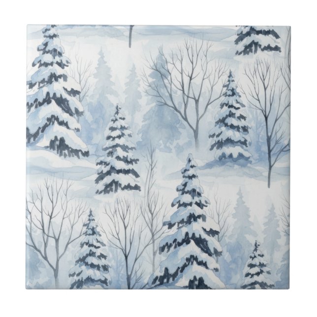 Vinter skog serenitet – Snötäckt skogsmark Kakelplatta (Framsidan)