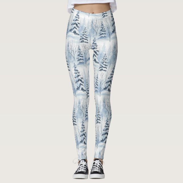 Vinter skog serenitet – Snötäckt skogsmark Leggings (Framsida)