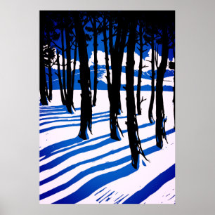 Vinter Skog Skuggor – Blå Minimal Natur Poster