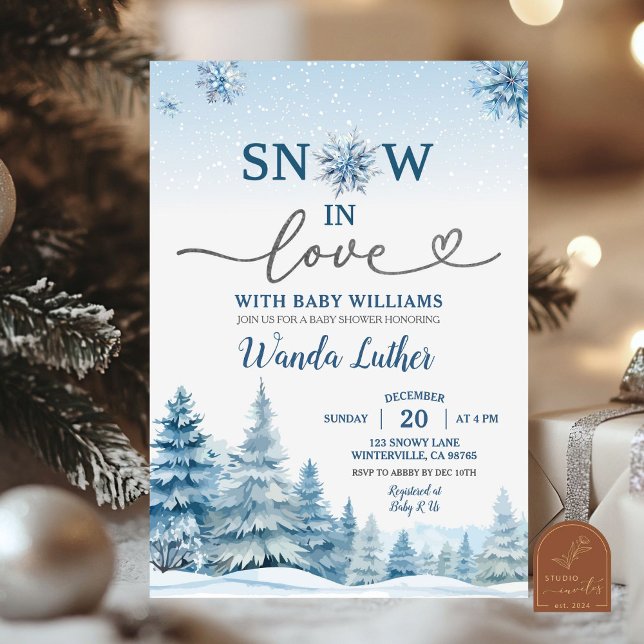 Vinter Skog Snö I Kärlek Baby Shower Inbjudningar (Skapare uppladdad)
