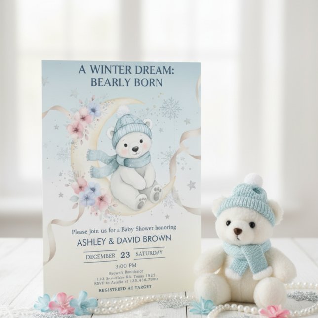 vinter skog snöflinga blommande baby shower blå inbjudningar (Skapare uppladdad)