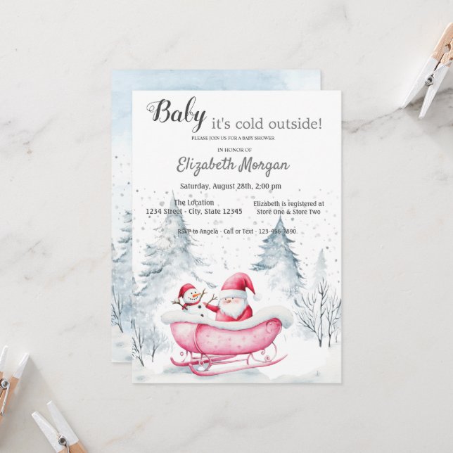 Vinter Skog Snygg Jul Tomte Baby Shower Inbjudningar (Fram/Back In Situ)