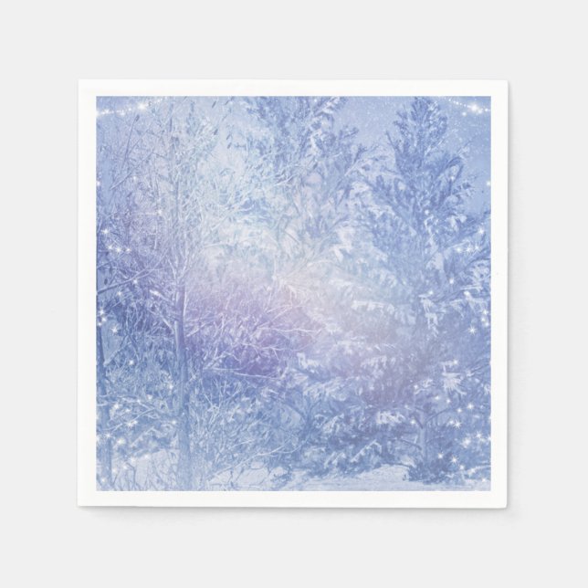 Vinter skog tallar snöflingor elegant fest pappersservett (Framsidan)