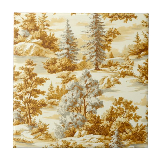 Vinter skog Toile de Jouy Mönster (10) Kakelplatta (Framsidan)