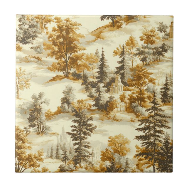 Vinter skog Toile de Jouy Mönster (13) Kakelplatta (Framsidan)