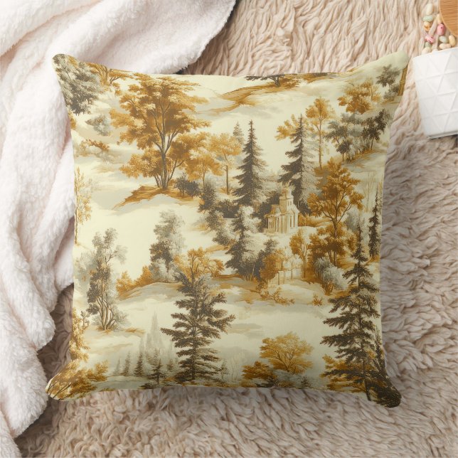 Vinter skog Toile de Jouy Mönster (13) Kudde (Filt)