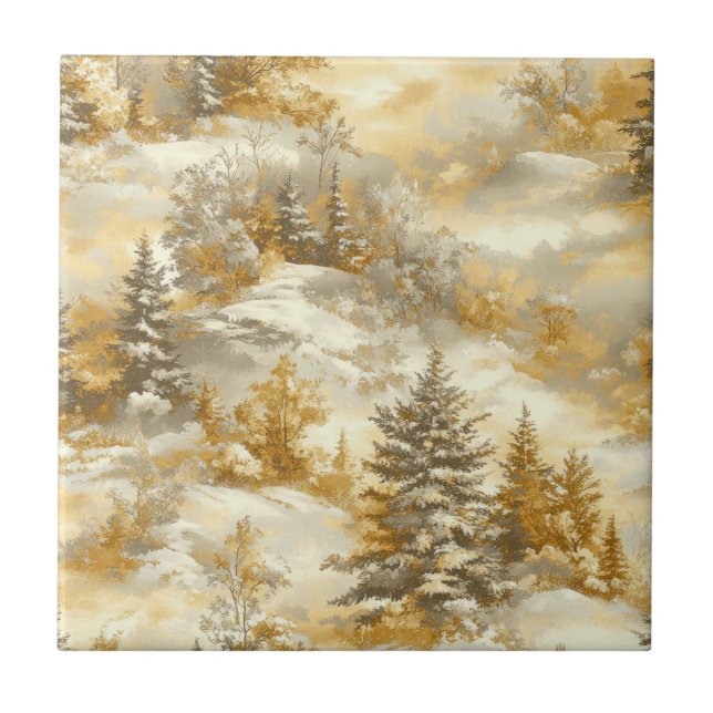Vinter skog Toile de Jouy Mönster (1) Kakelplatta (Framsidan)