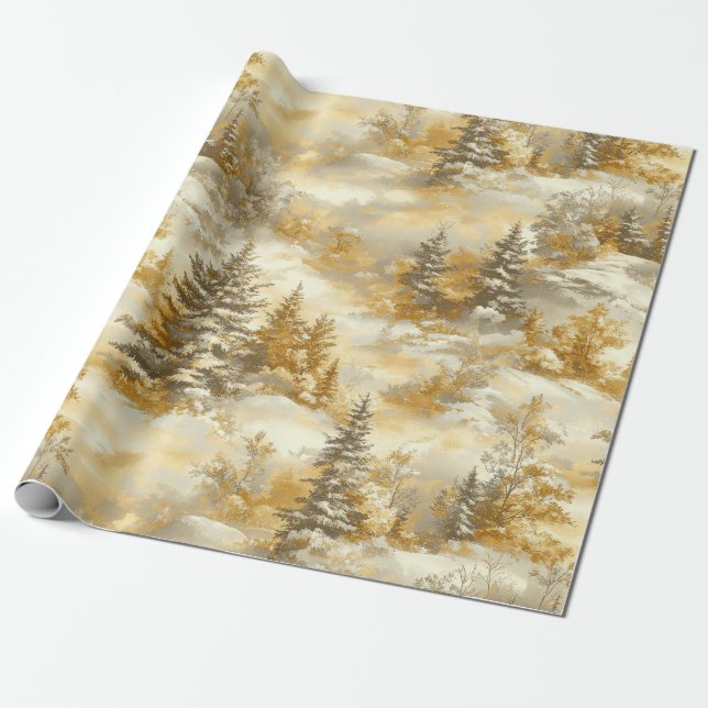 Vinter skog Toile de Jouy Mönster (1) Presentpapper (Utrullad)