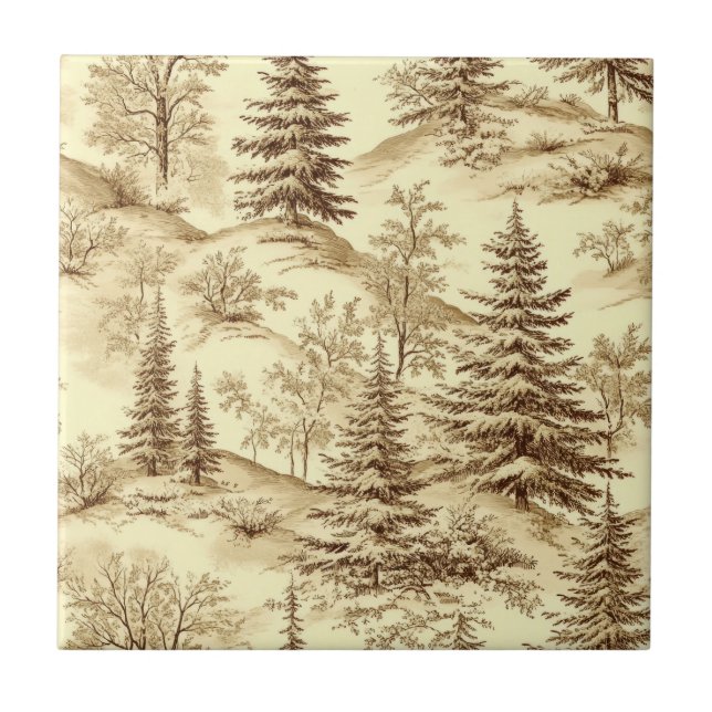 Vinter skog Toile de Jouy mönster (2) Kakelplatta (Framsidan)