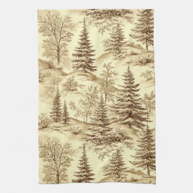 Vinter skog Toile de Jouy Mönster (2) Kökshandduk (Vertikal)
