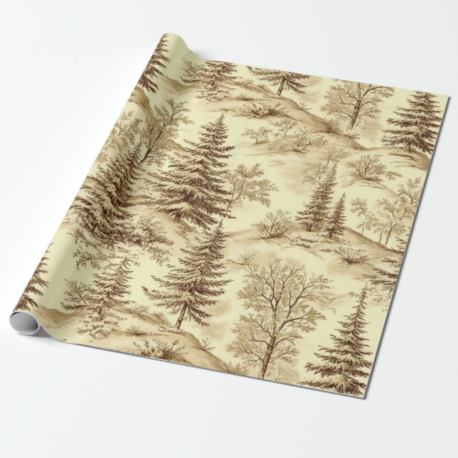 Vinter skog Toile de Jouy Mönster (2) Presentpapper (Utrullad)