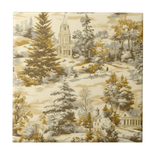 Vinter skog Toile de Jouy Mönster (4) Kakelplatta (Framsidan)