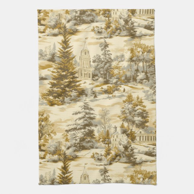 Vinter skog Toile de Jouy Mönster (4) Kökshandduk (Vertikal)