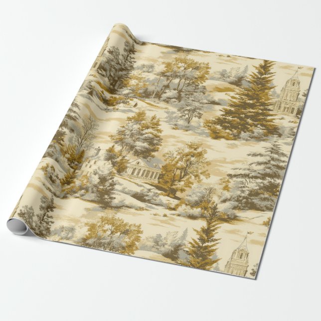 Vinter skog Toile de Jouy Mönster (4) Presentpapper (Utrullad)