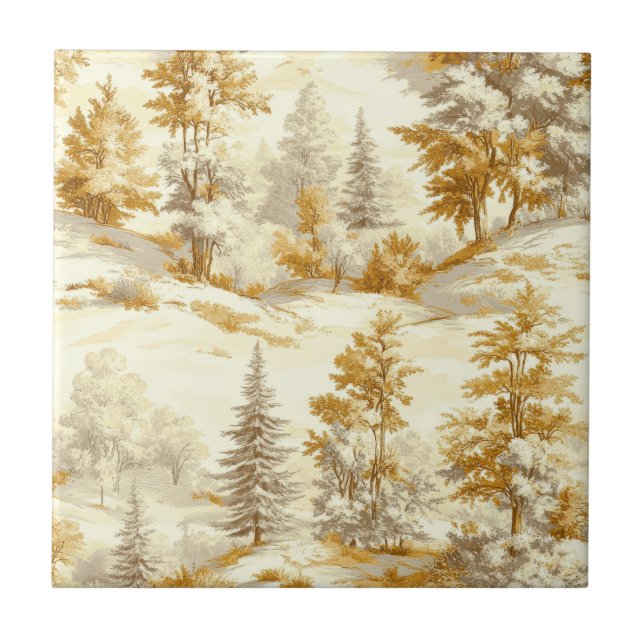 Vinter skog Toile de Jouy Mönster (6) Kakelplatta (Framsidan)