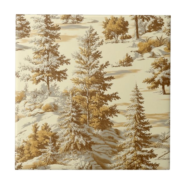 Vinter skog Toile de Jouy Mönster (7) Kakelplatta (Framsidan)