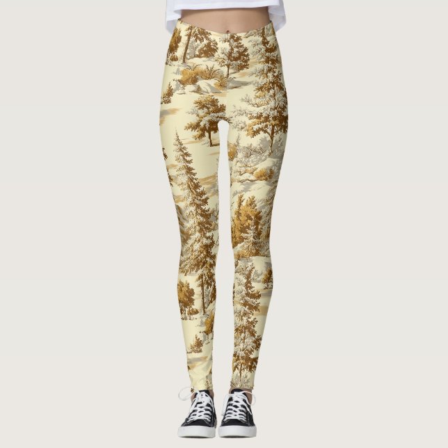 Vinter skog Toile de Jouy Mönster (7) Leggings (Framsida)