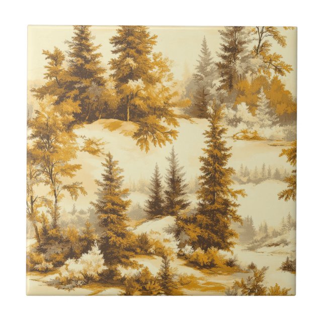 Vinter skog Toile de Jouy Mönster (9) Kakelplatta (Framsidan)