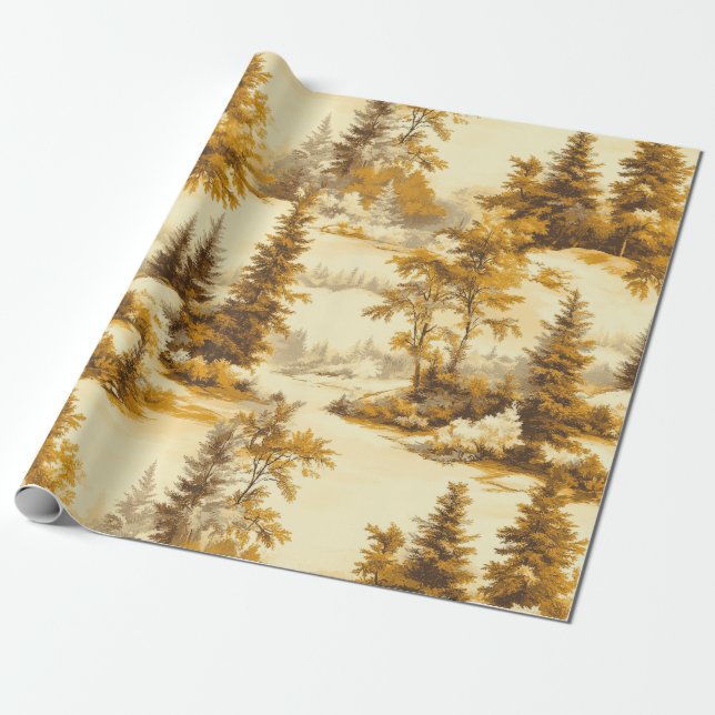 Vinter skog Toile de Jouy Mönster (9) Presentpapper (Utrullad)