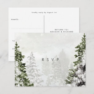 vinter skog träd bröllop rsvp vykort