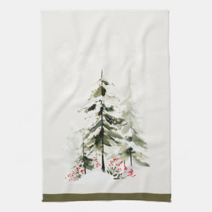 Vinter Skog Vattenfärg Jul Kökshandduk