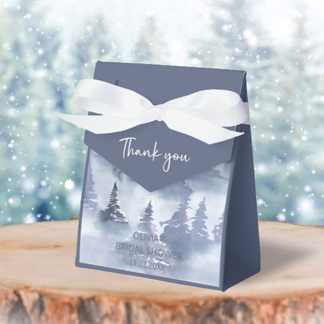 Vinter skog vattenfärg Navy Blue Bröllopsdusch Presentaskar (Skapare uppladdad)