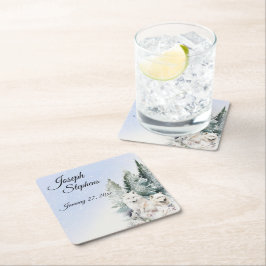Vinter Skog Vattenfärg Papper Coaster Underlägg Papper Kvadrat
