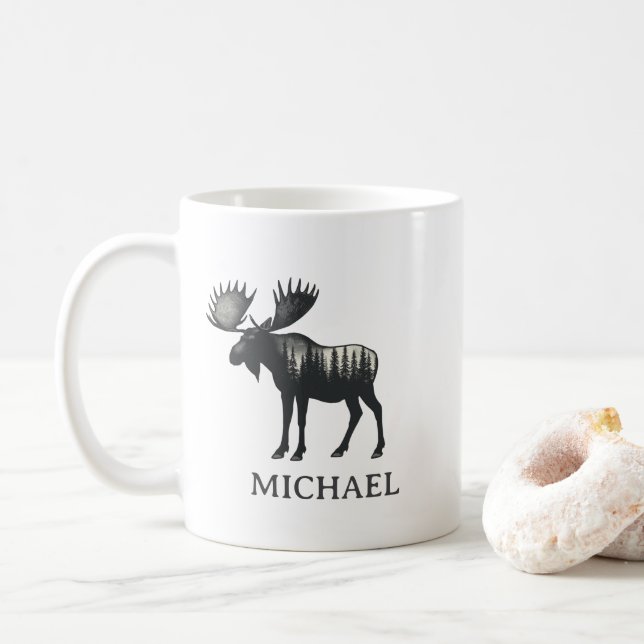 Vinter skog vildmark älg Personlig   Kaffemugg (Med munk)