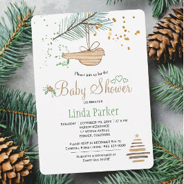 Vinter skog vit naturlig akvarell baby shower inbjudningar