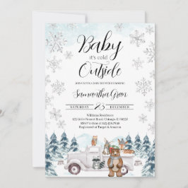 Vinter Skogs Baby Shower Inbjudningar