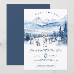 Vinter Skogs Djur Baby Shower Inbjudan