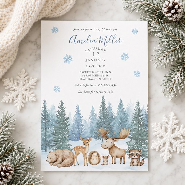 Vinter Skogs Djur Baby Shower Inbjudningar (Winter Woodland Forest Animals Baby Shower Invitation)