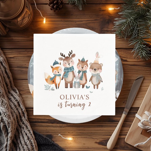 Vinter Skogs Djur Födelsedag  Pappersservett (Skapare uppladdad)