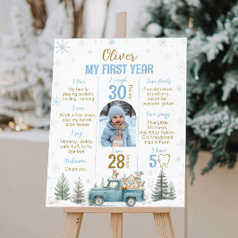 Vinter Skogs Djur Födelsedags Milstolpe Foto Poster