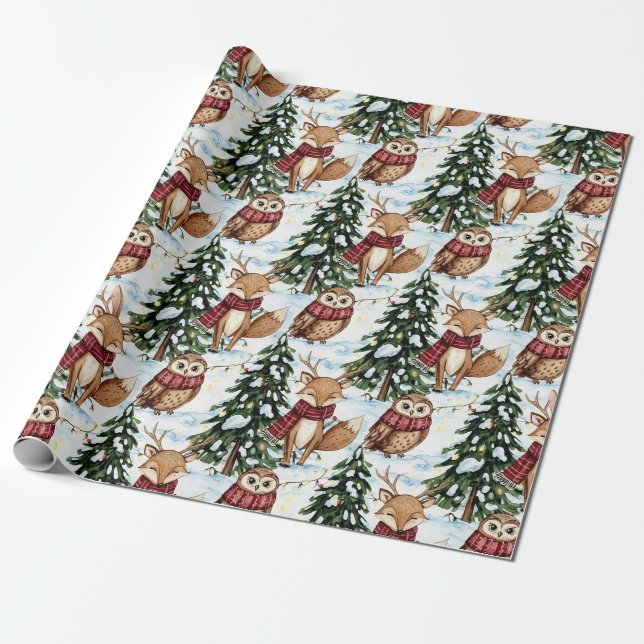 Vinter Skogs Djur Jul Mönster Presentpapper (Utrullad)