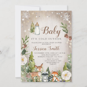 Vinter Skogs Djur Kallt Utanför Baby Shower Inbjudningar