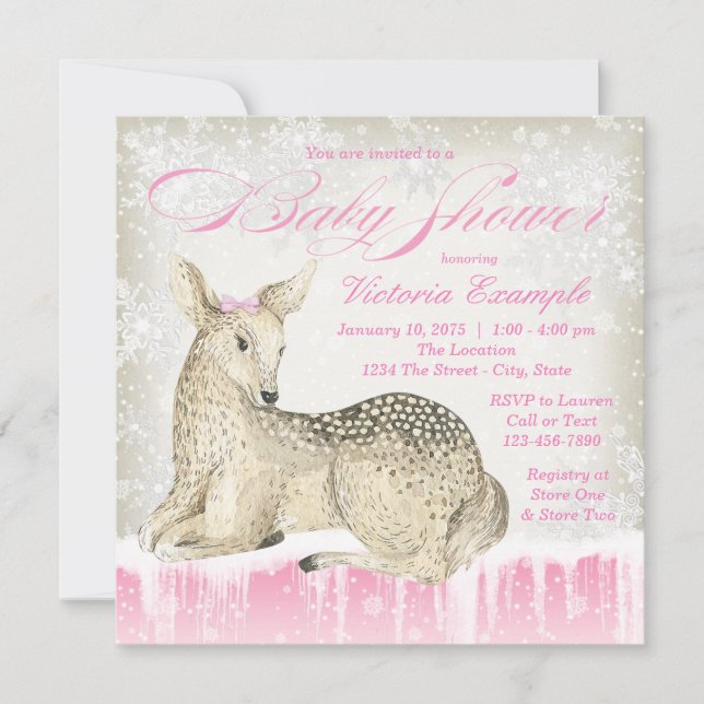 Vinter skogs hjort baby shower inbjudningar (Framsida)