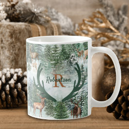Vinter Skogs Hjort Jul Monogram Kaffemugg
