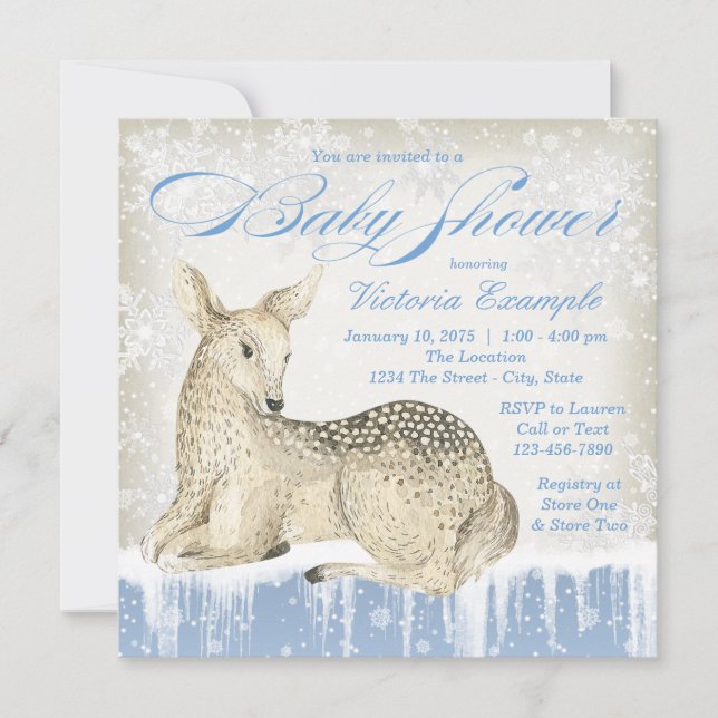 Vinter Skogs Hjort Pojke Baby Shower Inbjudningar (Framsida)