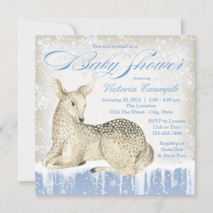 Vinter Skogs Hjort Pojke Baby Shower Inbjudningar
