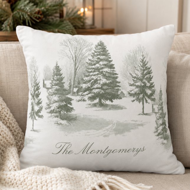 Vinter skogs julgran tall monogram kudde (Skapare uppladdad)