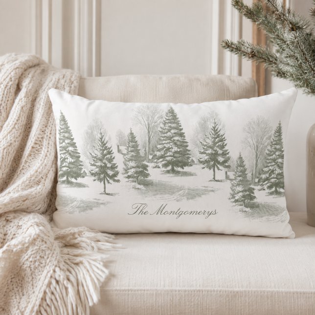 Vinter skogs julgran tall monogram lumbarkudde (Skapare uppladdad)