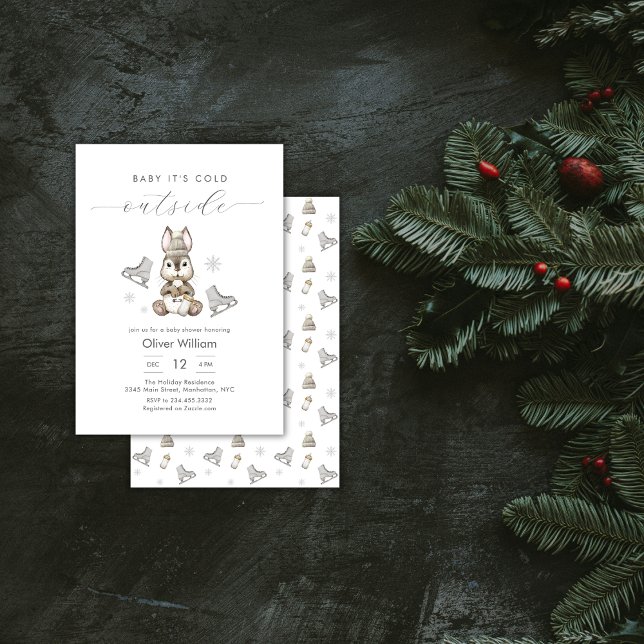 Vinter Skogs Kanin Is Skate Baby Shower Inbjudningar (Winter Woodland Bunny Ice Skate Baby Shower Invitation)