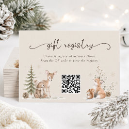 Vinter Skogs Vänner Söt Baby Shower QR Önskelista Tilläggskort