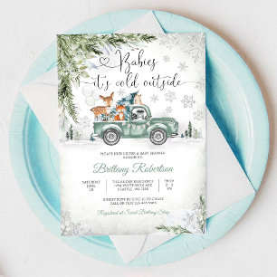 Vinter Skogsbil Baby Shower Inbjudan
