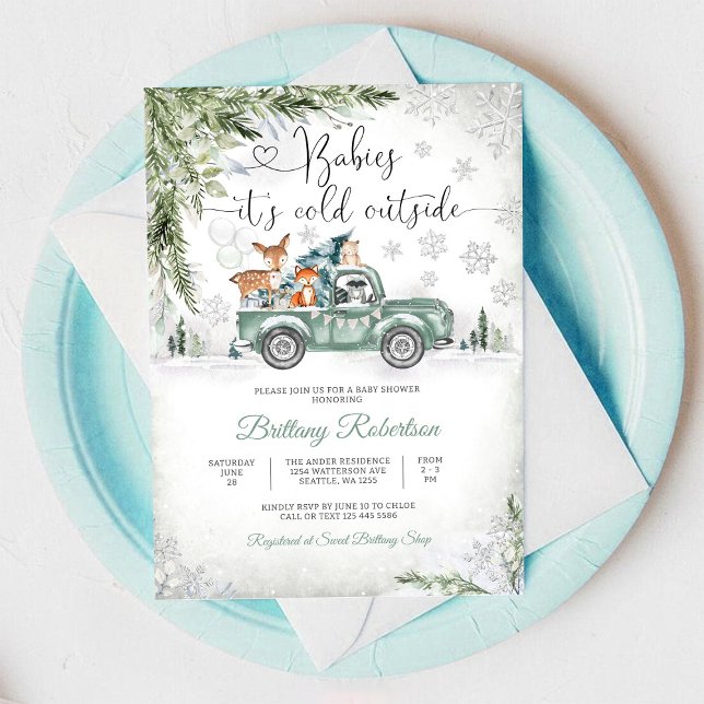 Vinter Skogsbil Baby Shower Inbjudan (Skapare uppladdad)
