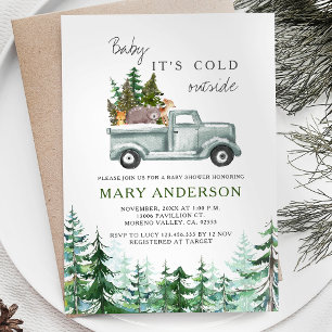 Vinter Skogsby Rustik Skogsdjur Baby Shower Inbjudningar