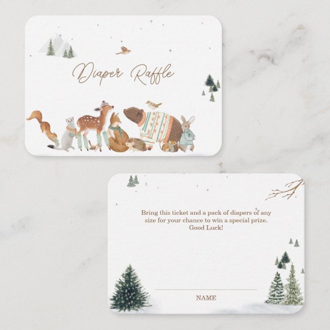 Vinter Skogsdjur Skogsbarn Baby Shower Blöja Tilläggskort (Fram/baksida)