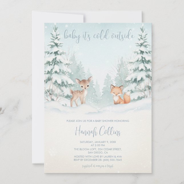 Vinter Skogsland Djur Baby Shower Inbjudningar (Framsida)